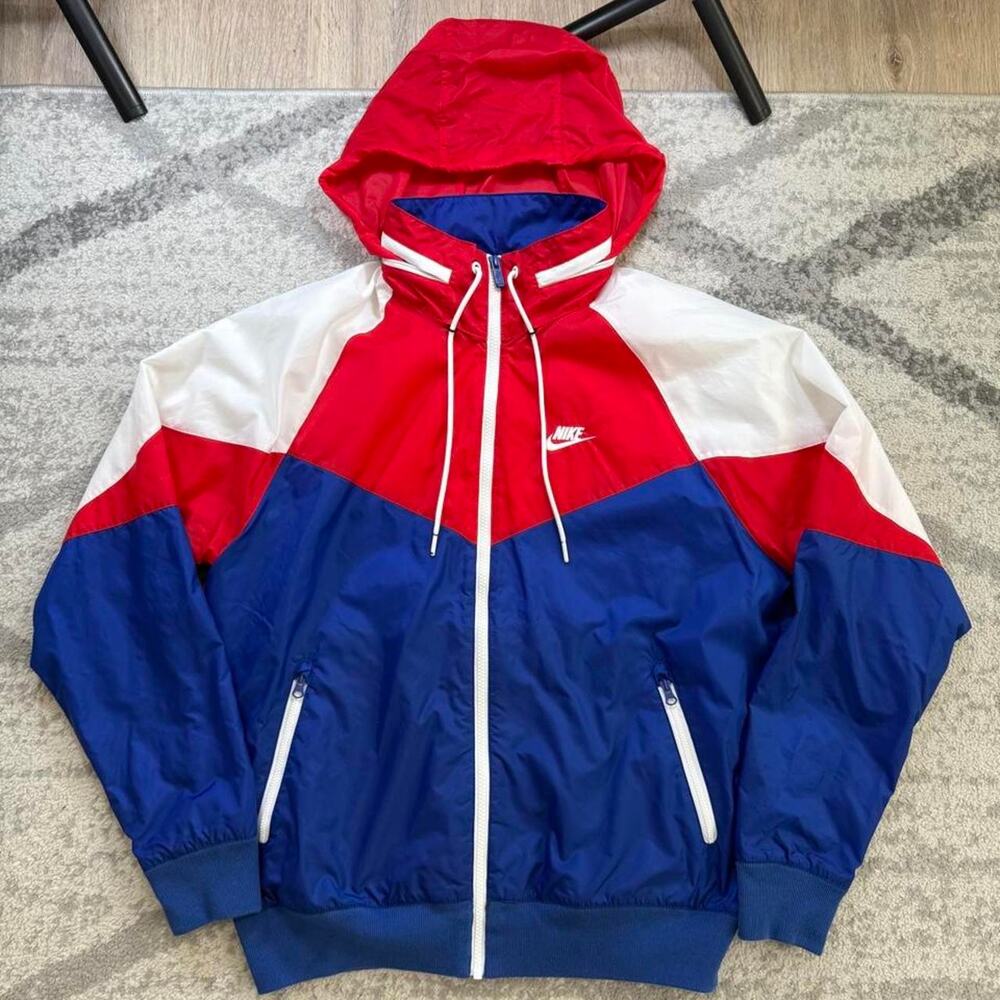 Nike Windrunner Hooded Windbreaker Jacket Blue Red White Full Zip Men's Small